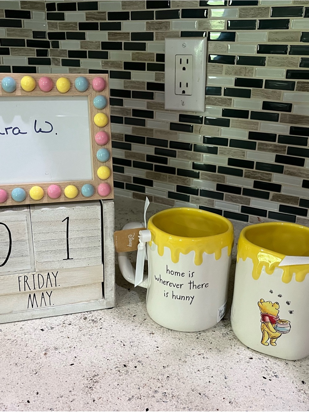 Rae Dunn Yellow-Accent Winnie the Pooh Drip Ceramic Mug Set